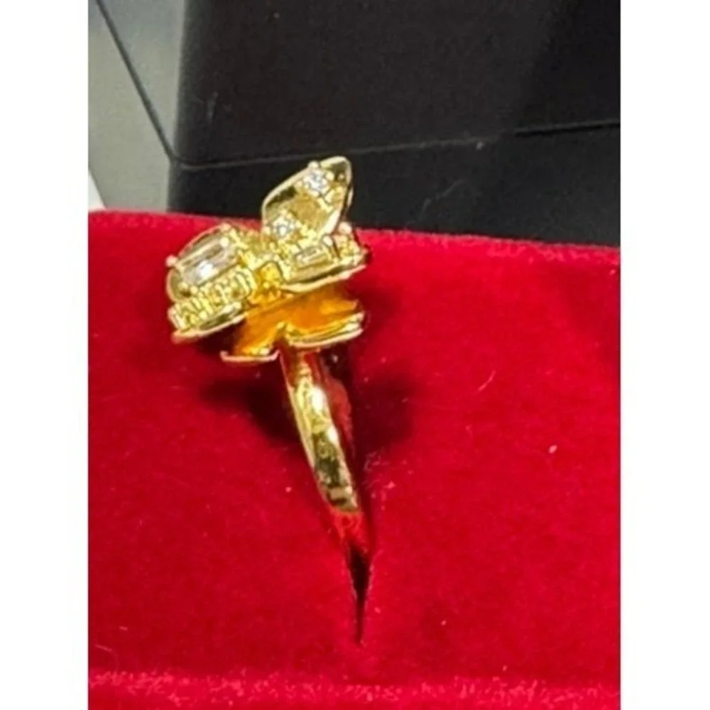Gold Tone‎ Butterfly Ring Crystal Accents Baguette Stones Size 8 Statement Ring